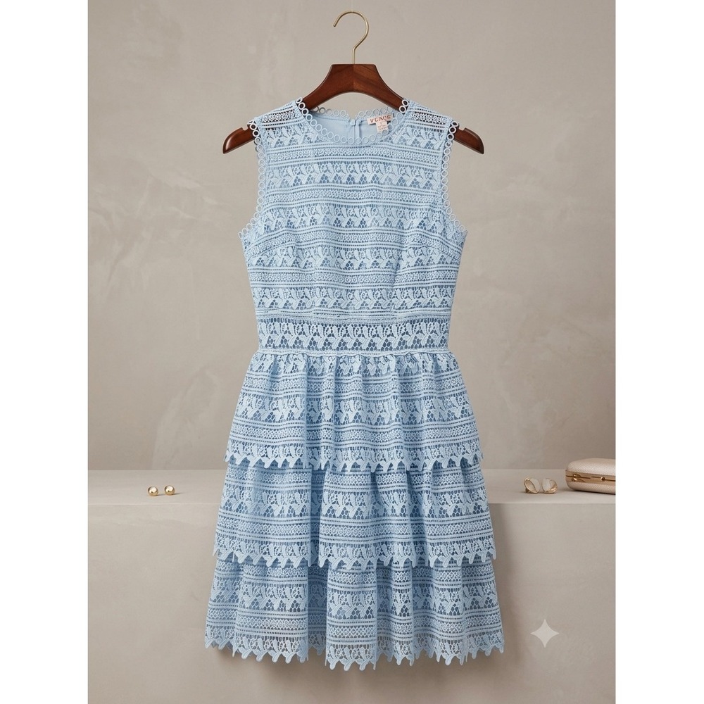 Venus Light Blue Lace Tiered Sleeveless Mini Dress Size 6